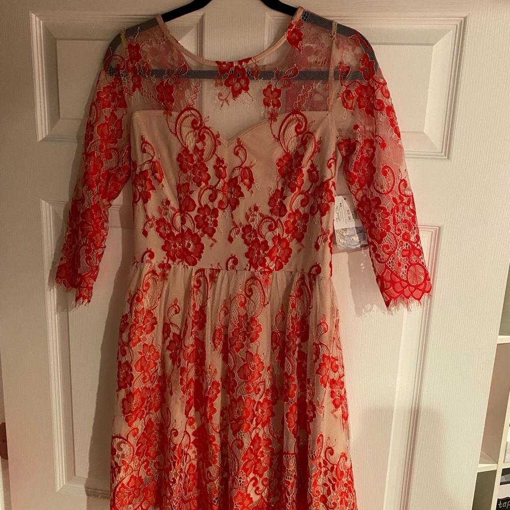 Nude and Red Lace Cocktail dress
